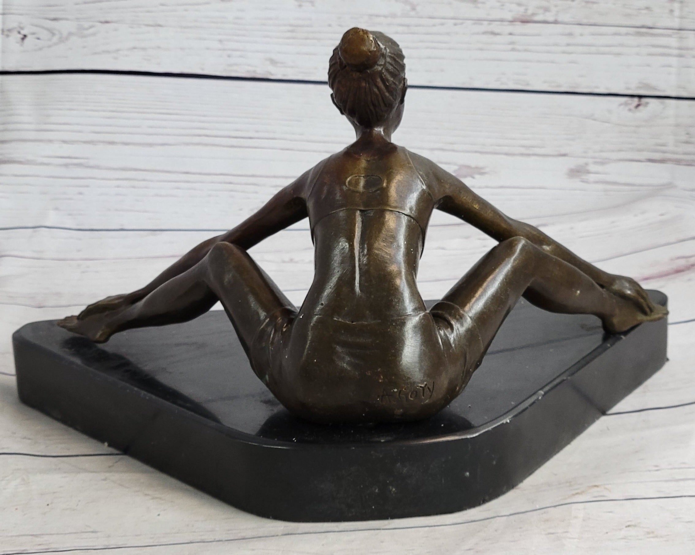 Yoga Athlete Young Woman Stretching Bronze Sculpture 7" x 11"