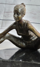 Yoga Athlete Young Woman Stretching Bronze Sculpture 7" x 11"