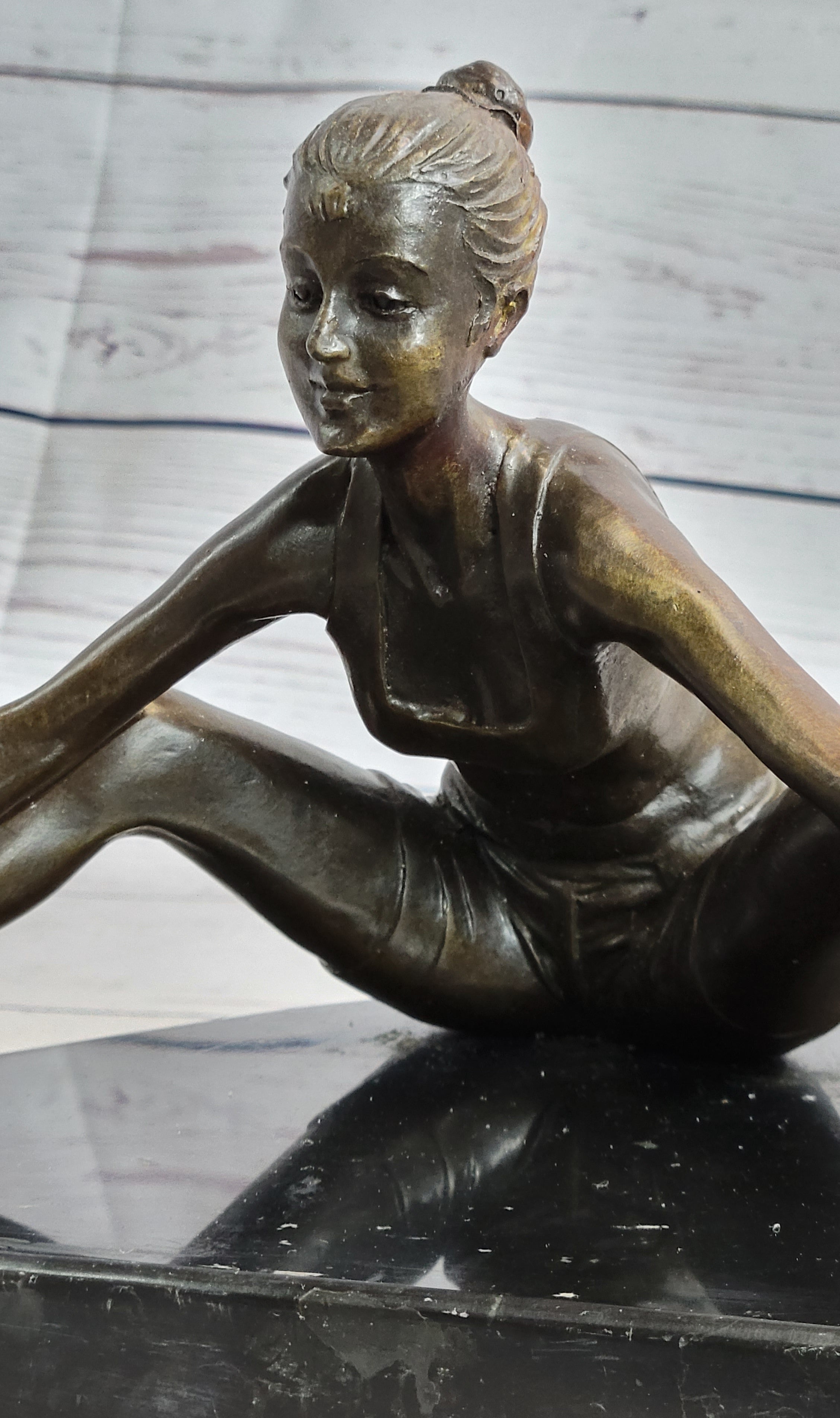 Yoga Athlete Young Woman Stretching Bronze Sculpture 7" x 11"
