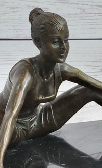 Yoga Athlete Young Woman Stretching Bronze Sculpture 7" x 11"
