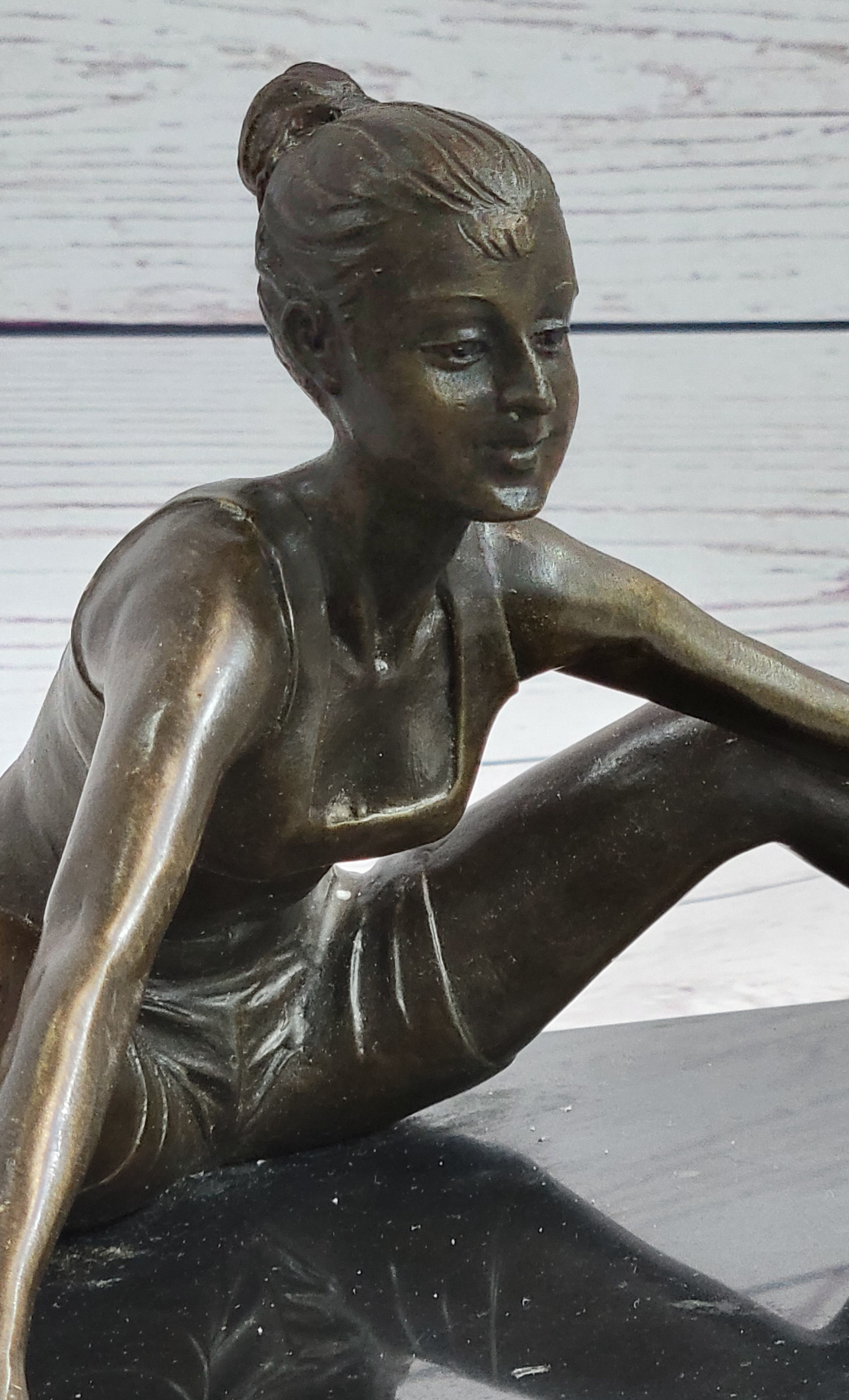 Yoga Athlete Young Woman Stretching Bronze Sculpture 7" x 11"