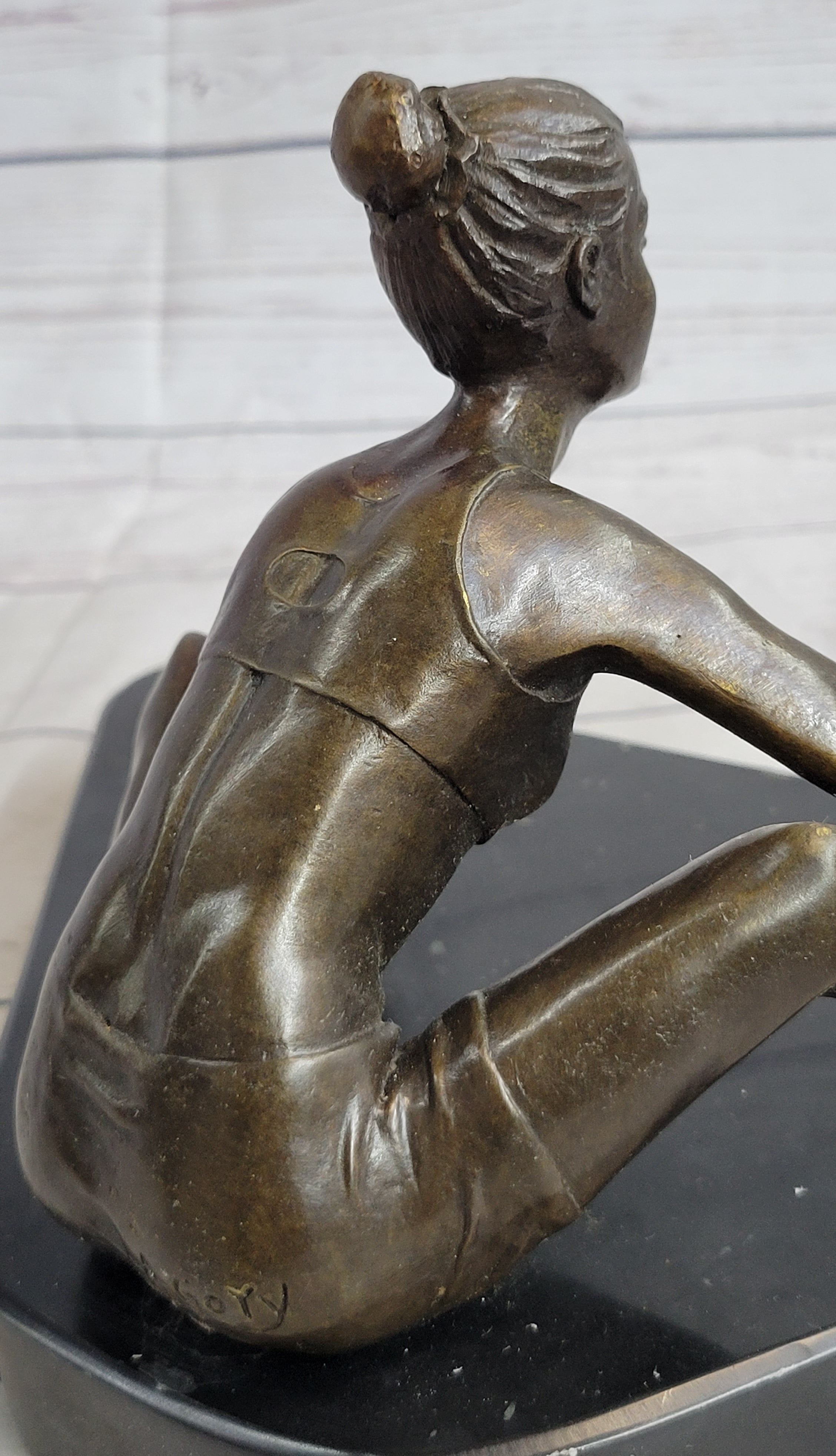 Yoga Athlete Young Woman Stretching Bronze Sculpture 7" x 11"