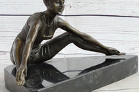 Yoga Athlete Young Woman Stretching Bronze Sculpture 7" x 11"