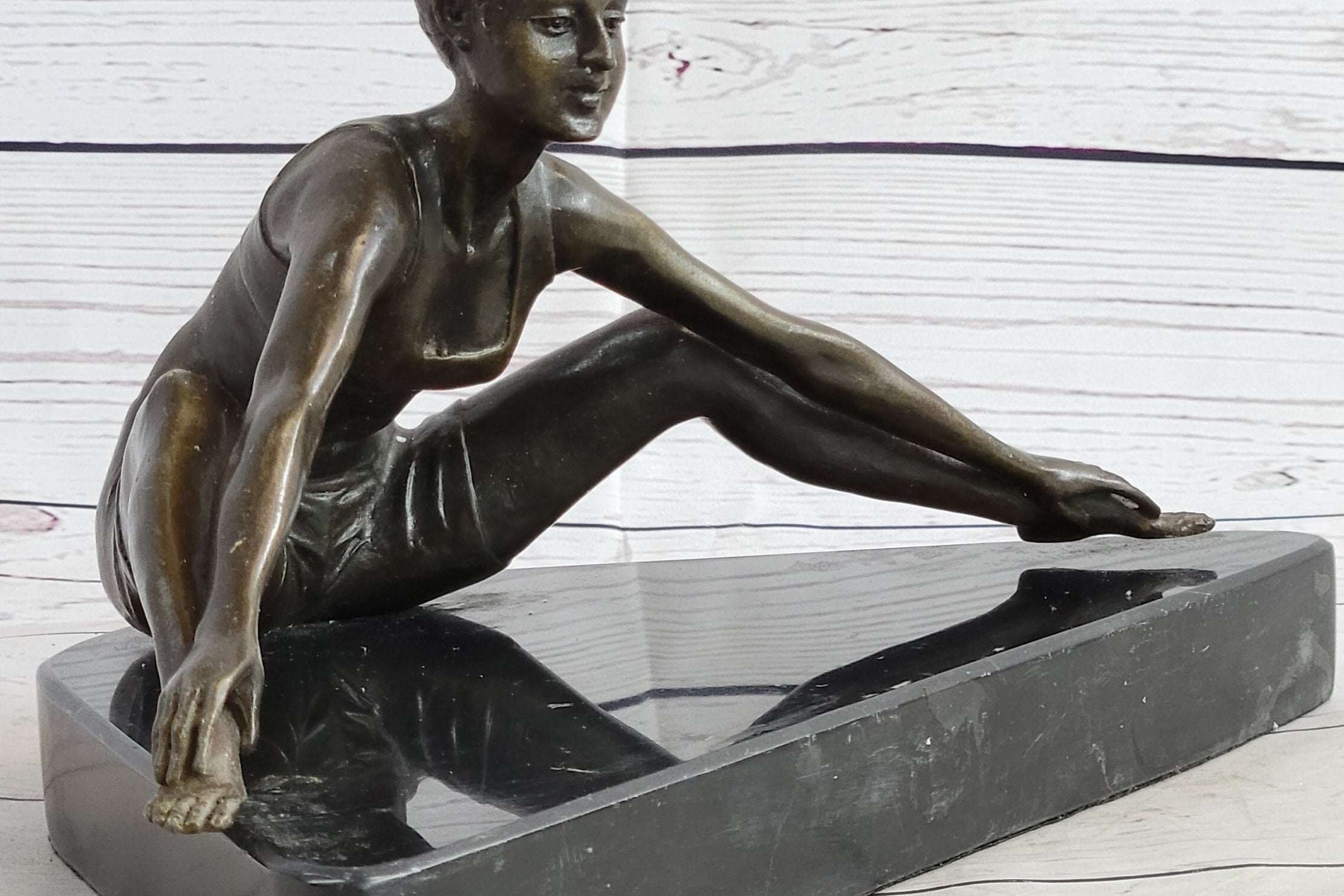 Yoga Athlete Young Woman Stretching Bronze Sculpture 7" x 11"