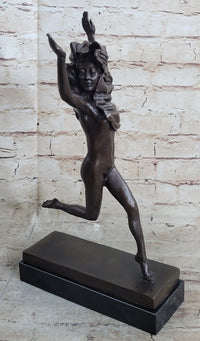 100% Solid Bronze Nude Woman Running in the Street Sculpture Figure