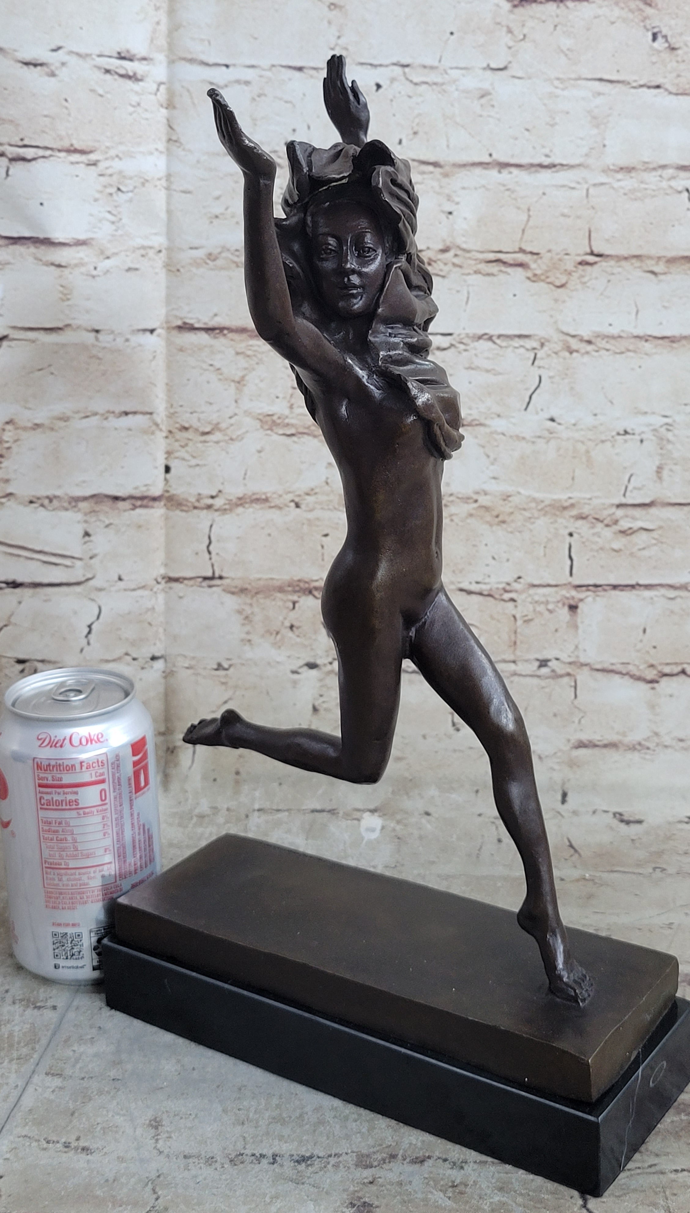 100% Solid Bronze Nude Woman Running in the Street Sculpture Figure