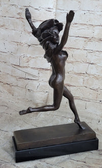 100% Solid Bronze Nude Woman Running in the Street Sculpture Figure