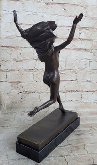 100% Solid Bronze Nude Woman Running in the Street Sculpture Figure