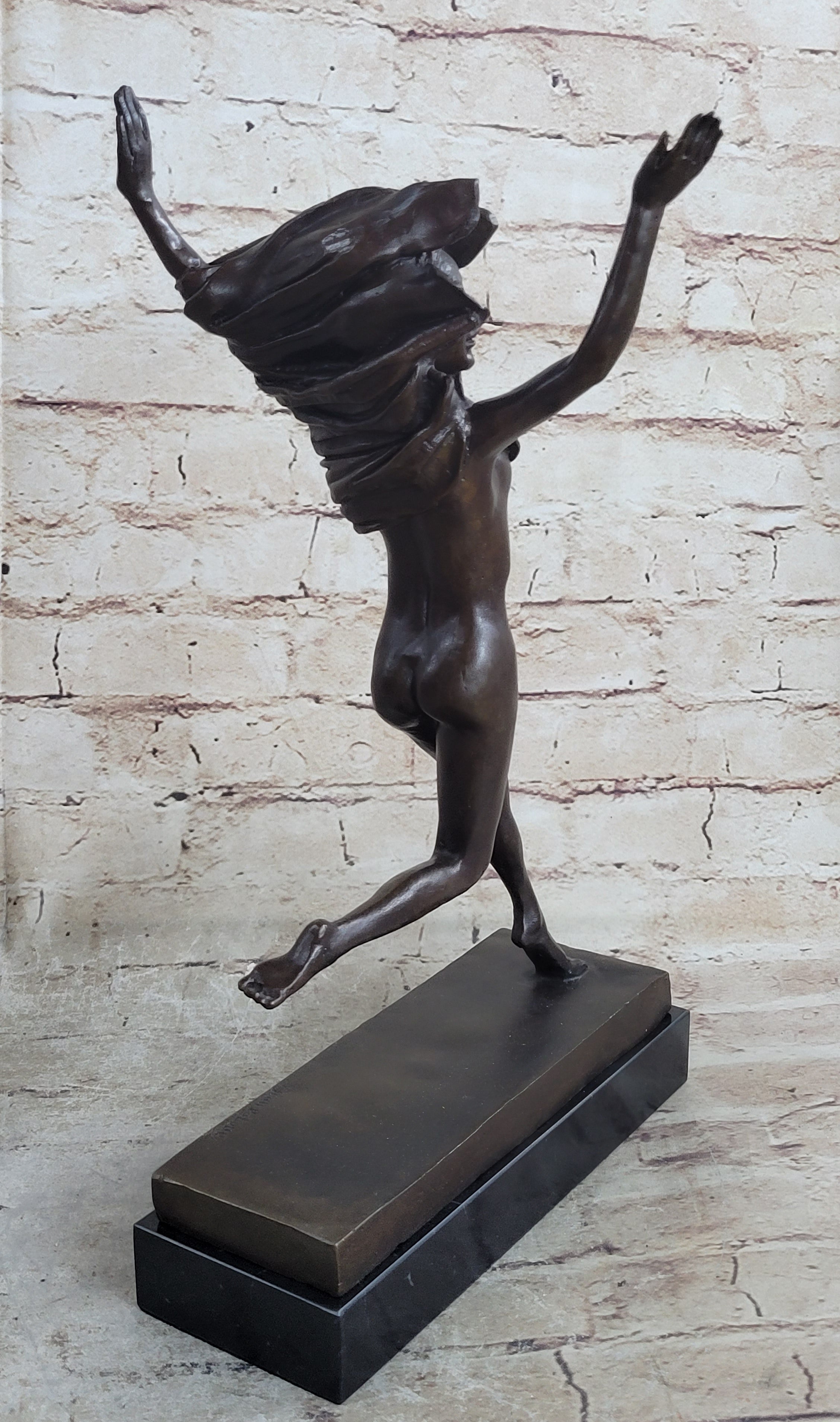 100% Solid Bronze Nude Woman Running in the Street Sculpture Figure