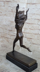 100% Solid Bronze Nude Woman Running in the Street Sculpture Figure