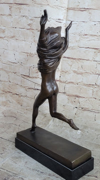 100% Solid Bronze Nude Woman Running in the Street Sculpture Figure