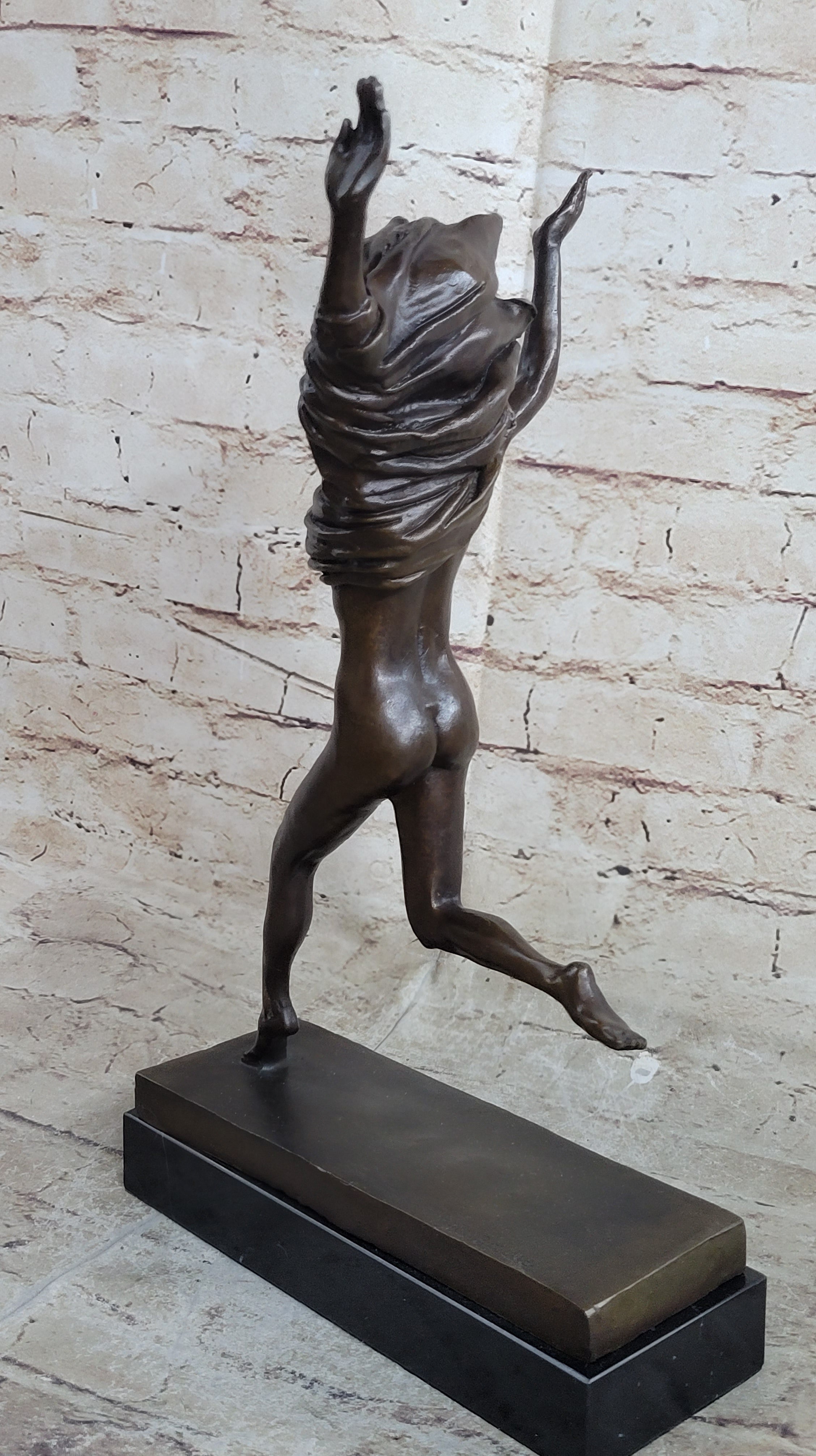 100% Solid Bronze Nude Woman Running in the Street Sculpture Figure