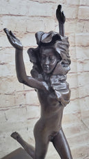 100% Solid Bronze Nude Woman Running in the Street Sculpture Figure