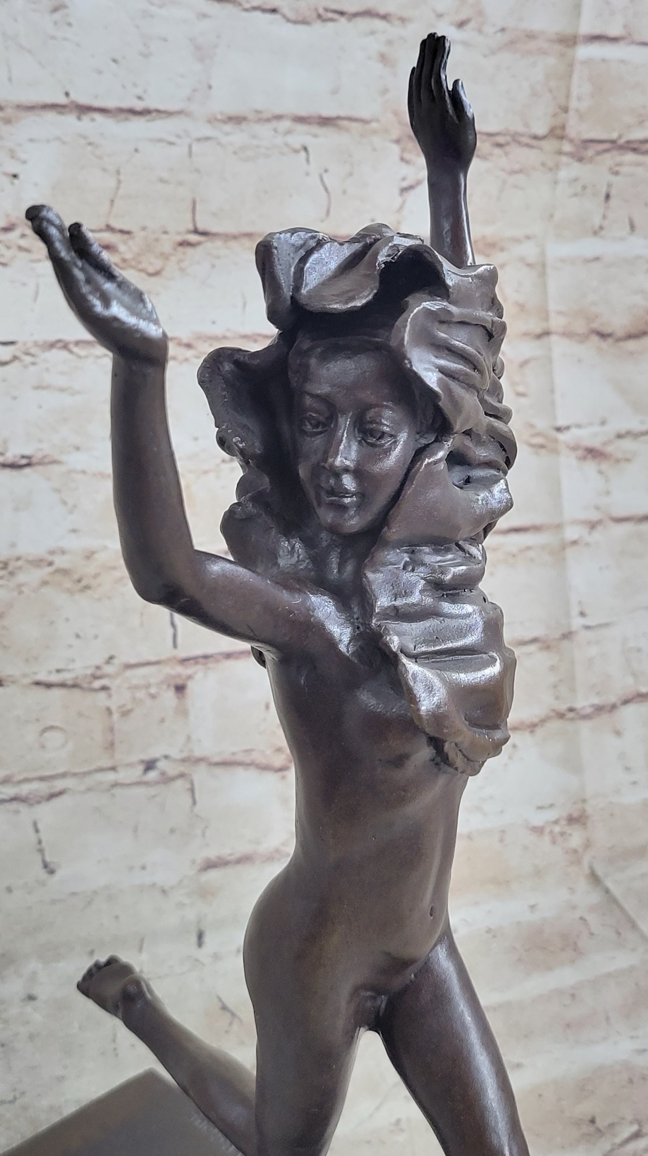 100% Solid Bronze Nude Woman Running in the Street Sculpture Figure