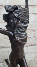 100% Solid Bronze Nude Woman Running in the Street Sculpture Figure