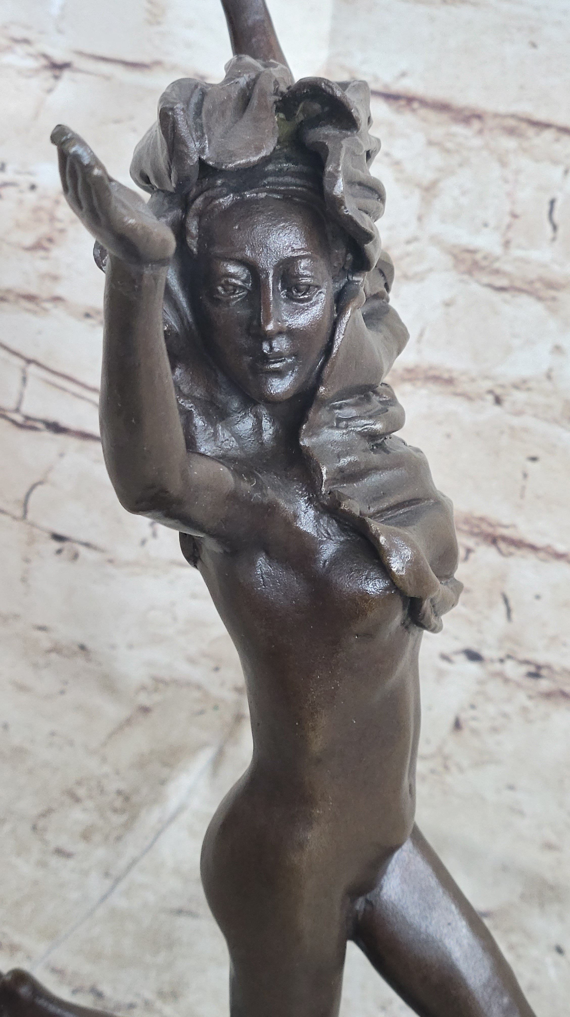 100% Solid Bronze Nude Woman Running in the Street Sculpture Figure