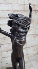 100% Solid Bronze Nude Woman Running in the Street Sculpture Figure