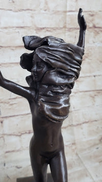 100% Solid Bronze Nude Woman Running in the Street Sculpture Figure