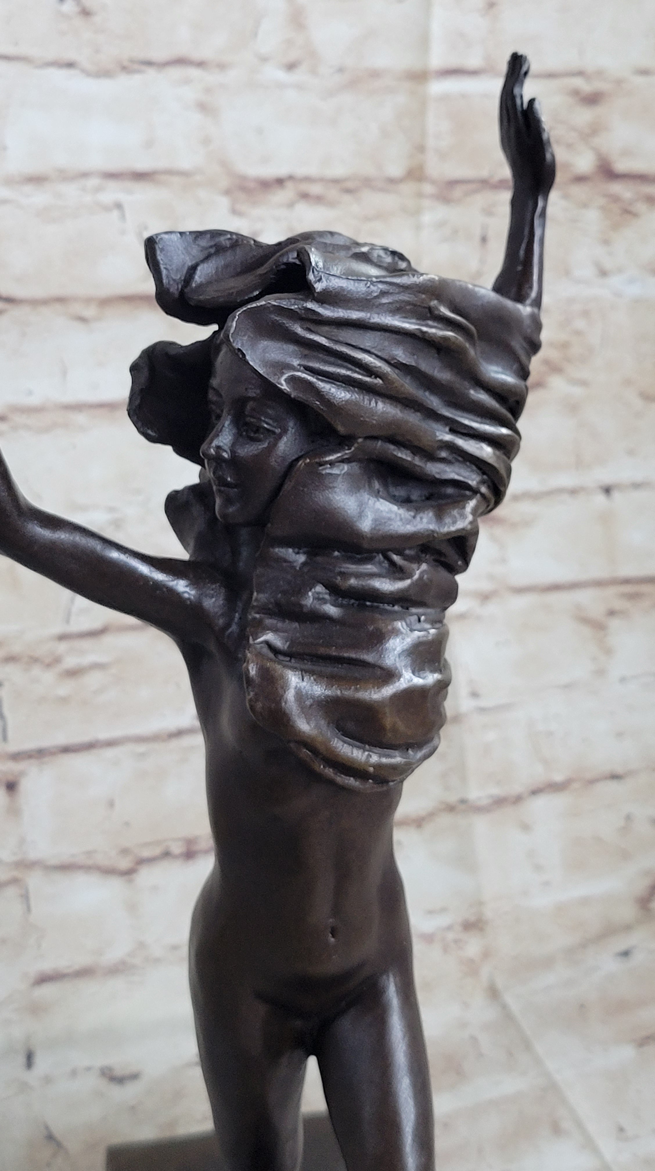 100% Solid Bronze Nude Woman Running in the Street Sculpture Figure