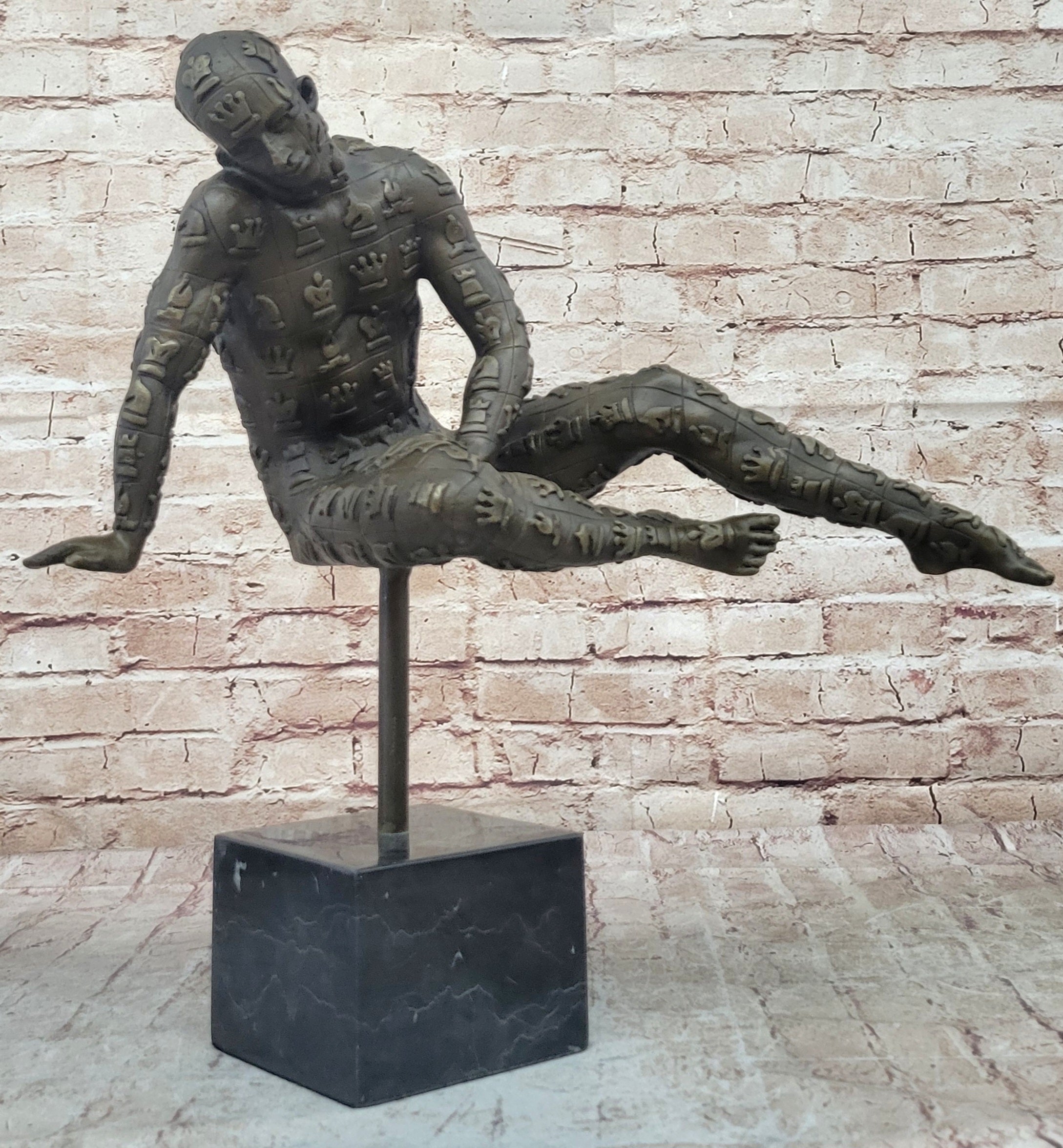 Man with Chess Figures Bronze Metal Sculpture Salvador Dali 17"