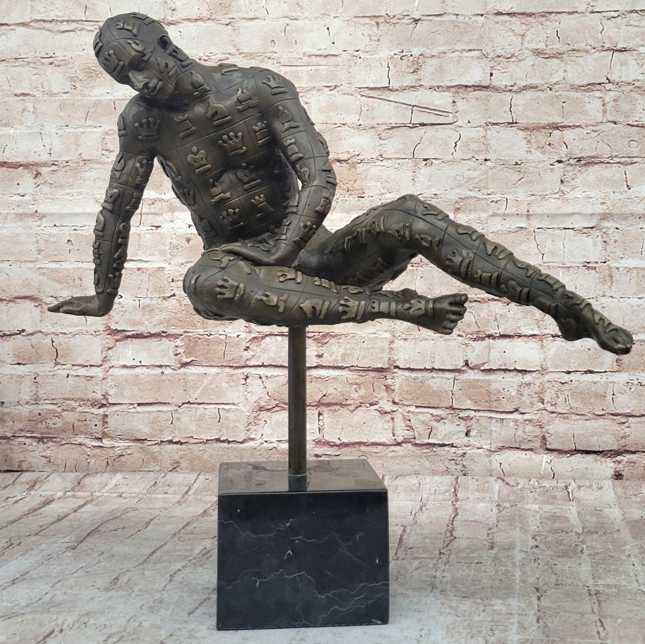 Man with Chess Figures Bronze Metal Sculpture Salvador Dali 17"
