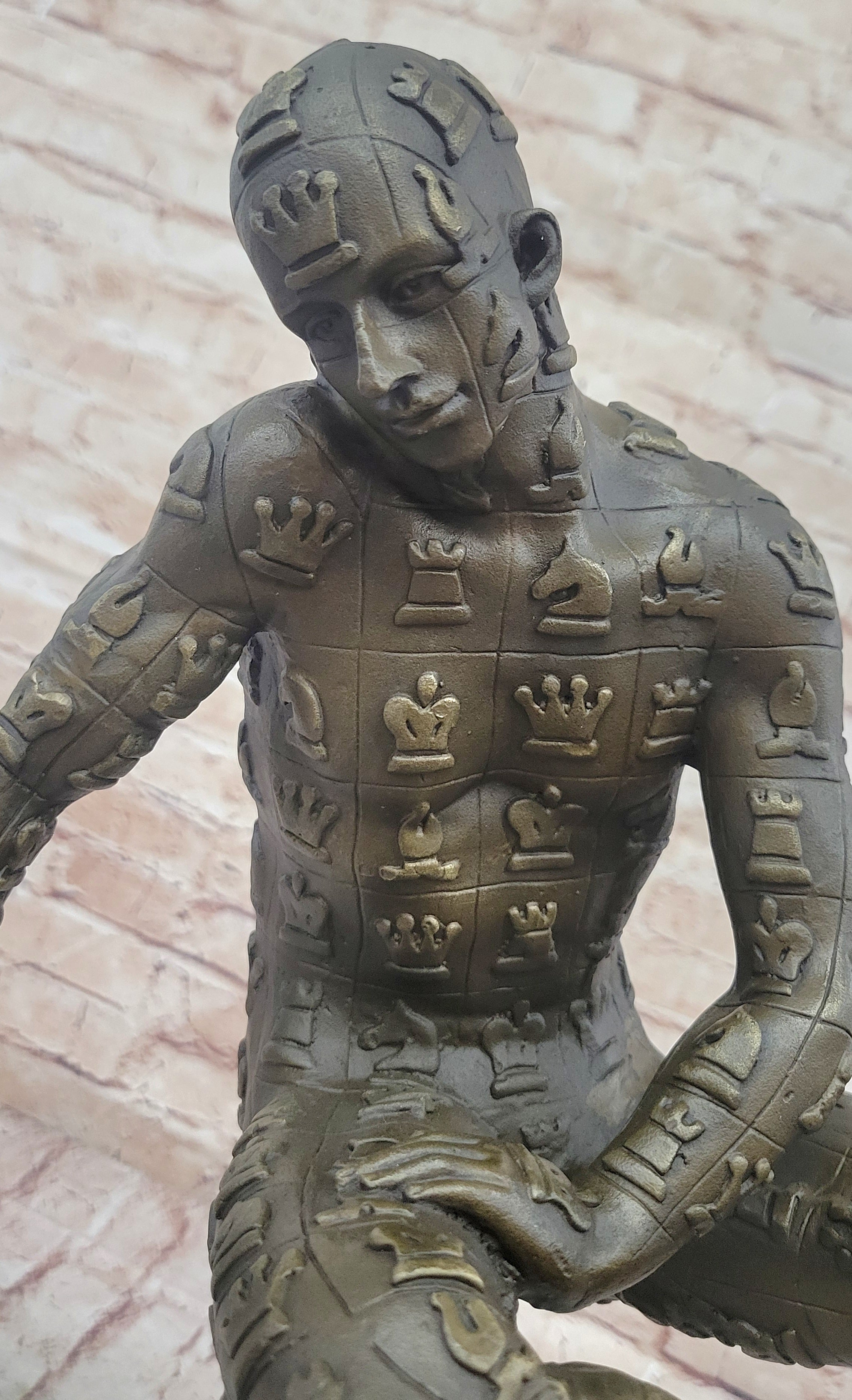 Man with Chess Figures Bronze Metal Sculpture Salvador Dali 17"