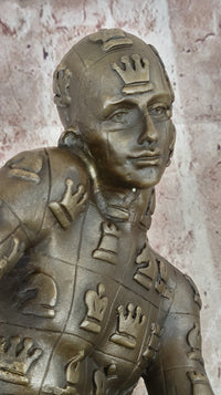 Man with Chess Figures Bronze Metal Sculpture Salvador Dali 17"