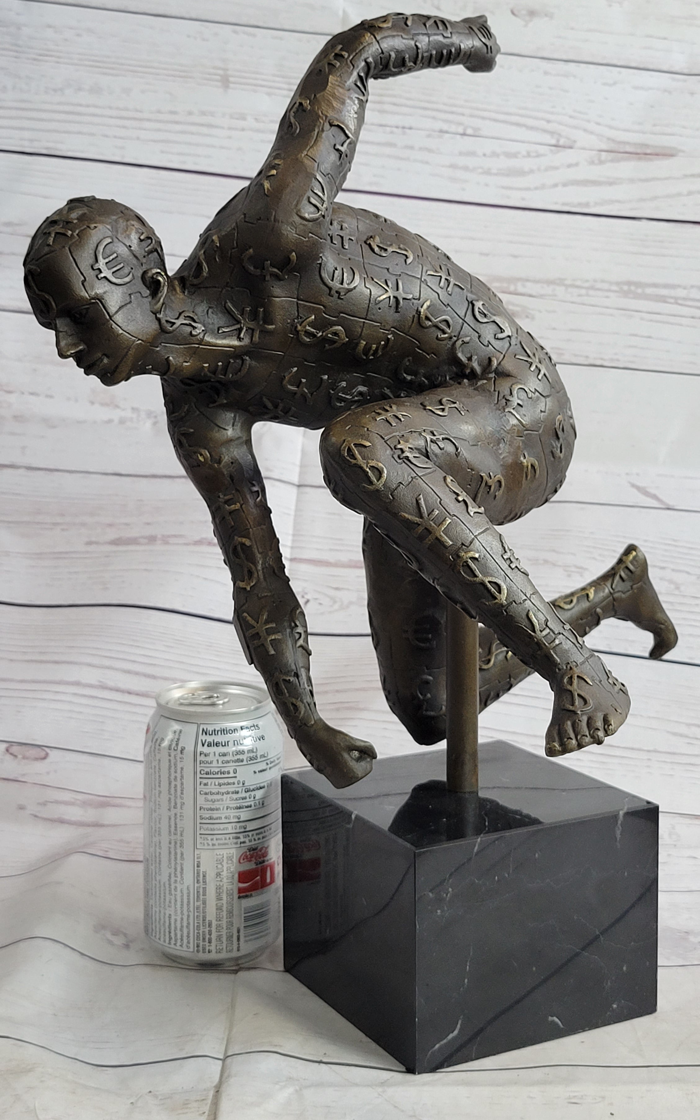 Running for the Money Bronze Metal Sculpture Statue of Man Covered in Currency Symbols 17" x 17"