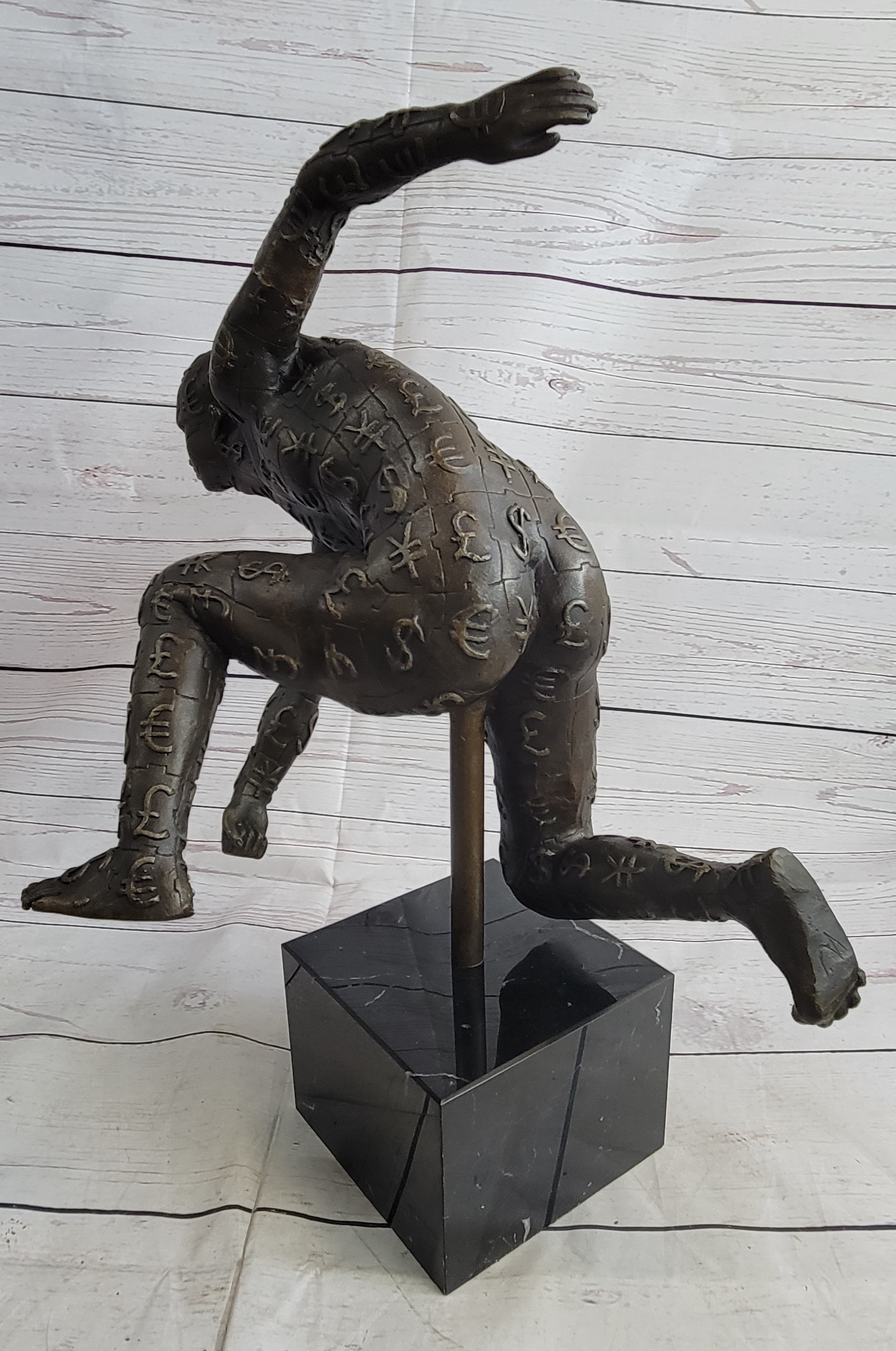 Running for the Money Bronze Metal Sculpture Statue of Man Covered in Currency Symbols 17" x 17"