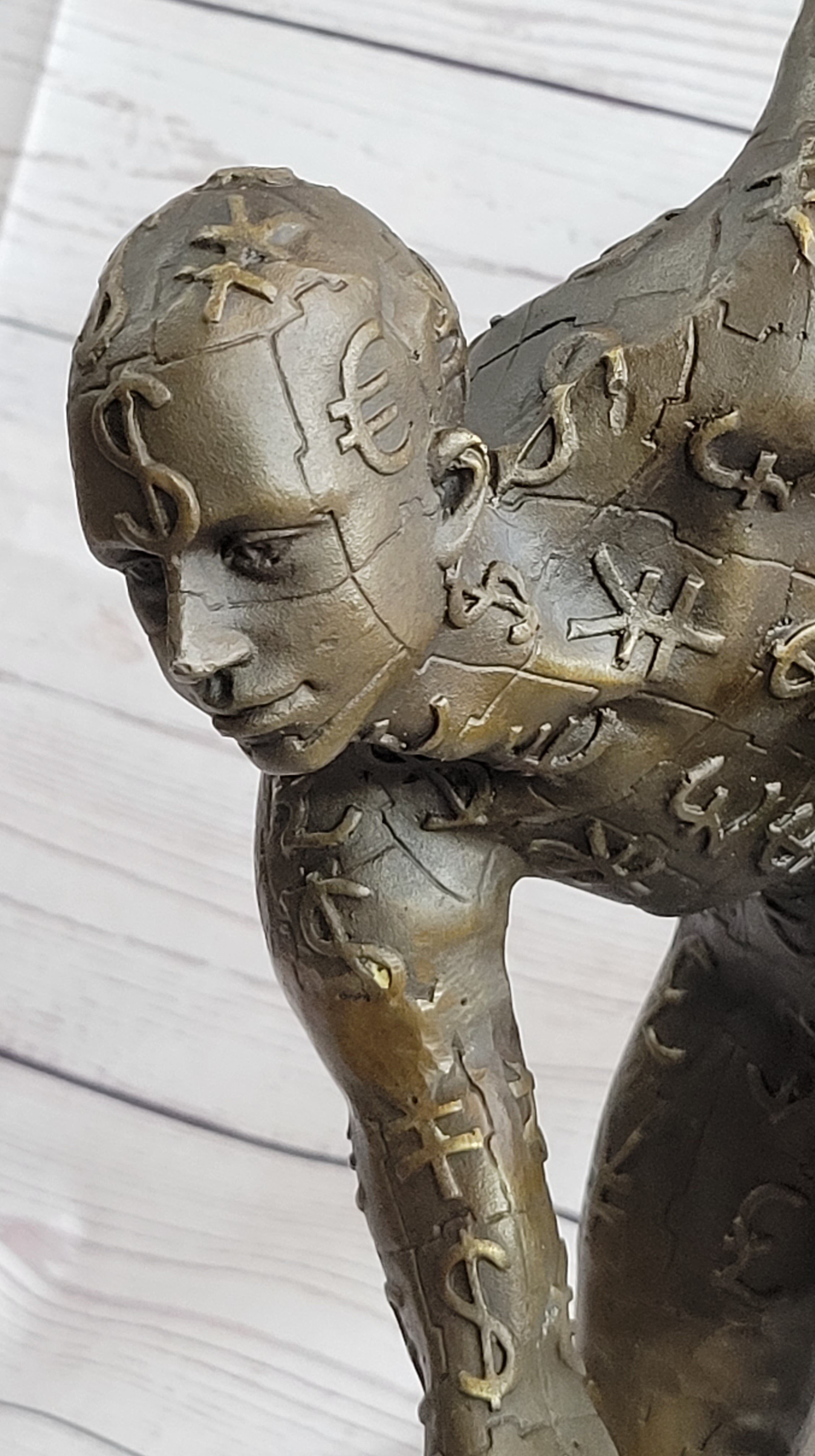 Running for the Money Bronze Metal Sculpture Statue of Man Covered in Currency Symbols 17" x 17"