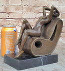 Sexy Nude Lady Sun Bathing Bronze Sculpture Art by J. Patoue