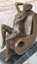 Sexy Nude Lady Sun Bathing Bronze Sculpture Art by J. Patoue
