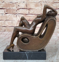 Sexy Nude Lady Sun Bathing Bronze Sculpture Art by J. Patoue