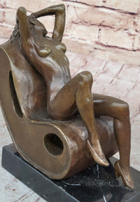 Sexy Nude Lady Sun Bathing Bronze Sculpture Art by J. Patoue