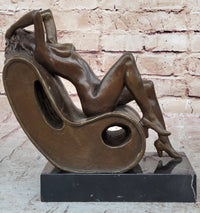 Sexy Nude Lady Sun Bathing Bronze Sculpture Art by J. Patoue