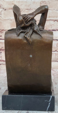 Sexy Nude Lady Sun Bathing Bronze Sculpture Art by J. Patoue