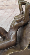 Sexy Nude Lady Sun Bathing Bronze Sculpture Art by J. Patoue