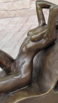 Sexy Nude Lady Sun Bathing Bronze Sculpture Art by J. Patoue