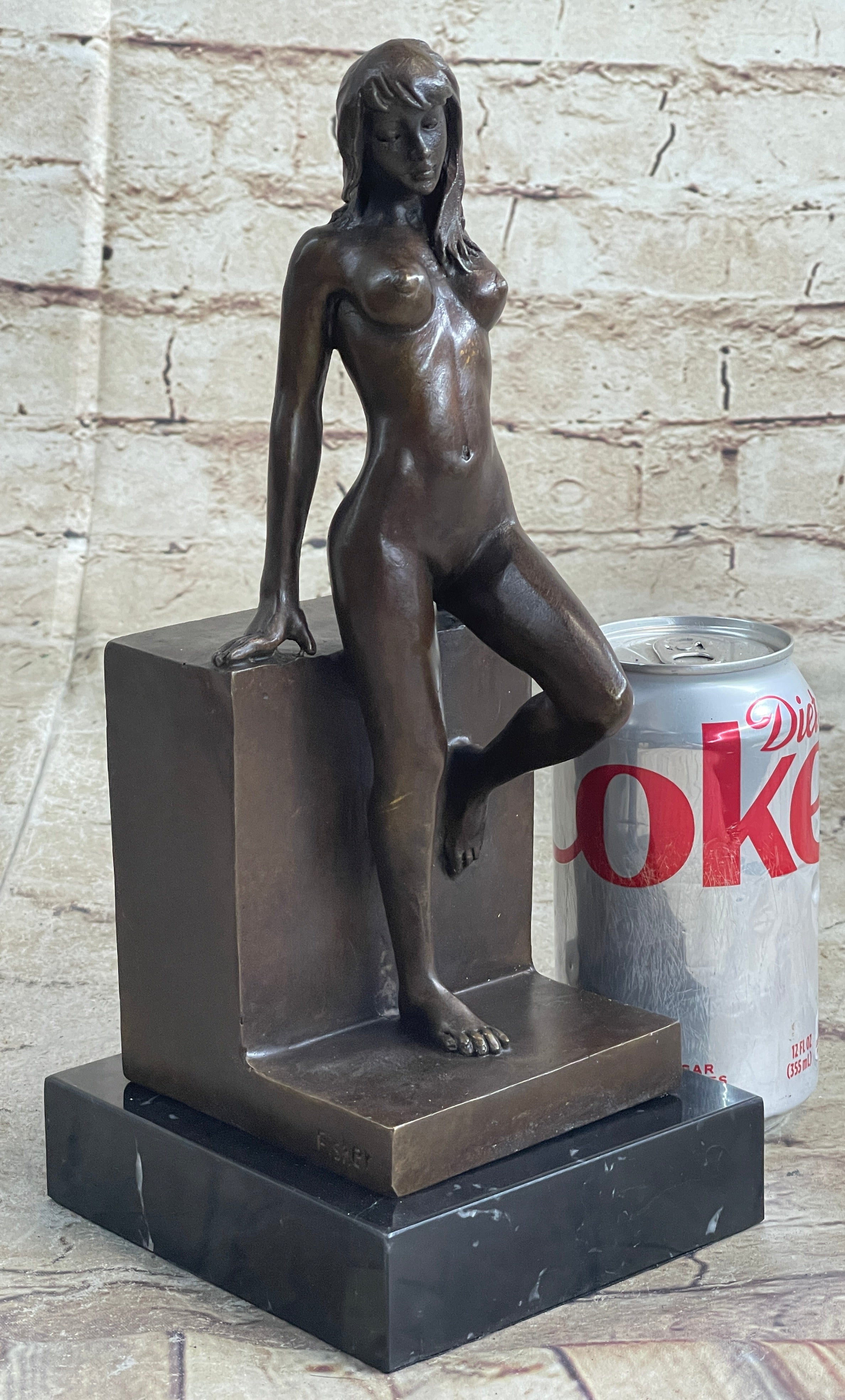 Nude Female Figure Girl Leaning Art Deco Bronze Sculpture Figural