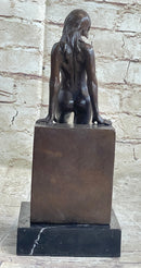 Nude Female Figure Girl Leaning Art Deco Bronze Sculpture Figural