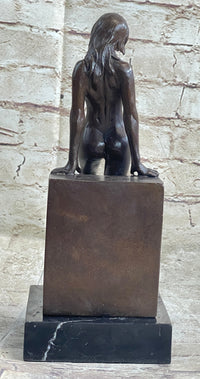 Nude Female Figure Girl Leaning Art Deco Bronze Sculpture Figural