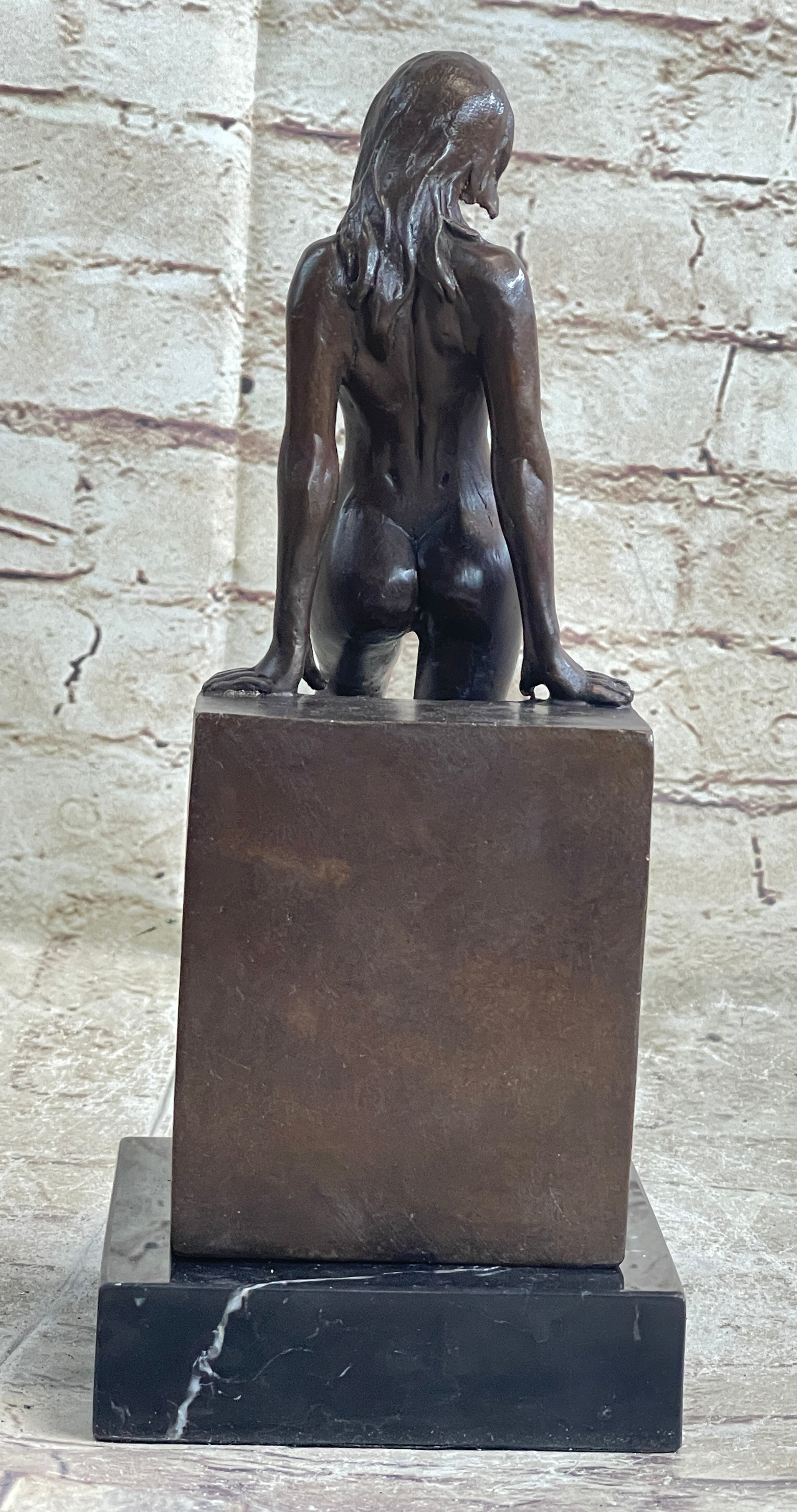 Nude Female Figure Girl Leaning Art Deco Bronze Sculpture Figural