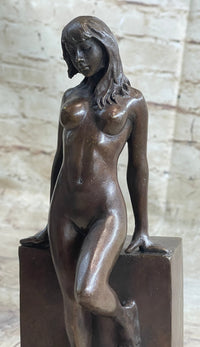 Nude Female Figure Girl Leaning Art Deco Bronze Sculpture Figural