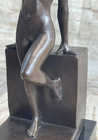 Nude Female Figure Girl Leaning Art Deco Bronze Sculpture Figural