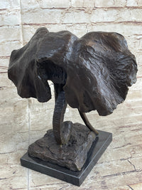Elephant Head Bronze Metal Bust Sculpture Signed Art Marble Base