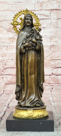 Bronze statue LITTLE FLOWER OF JESUS Clutching a Cross Hot Cast Classic Artwork