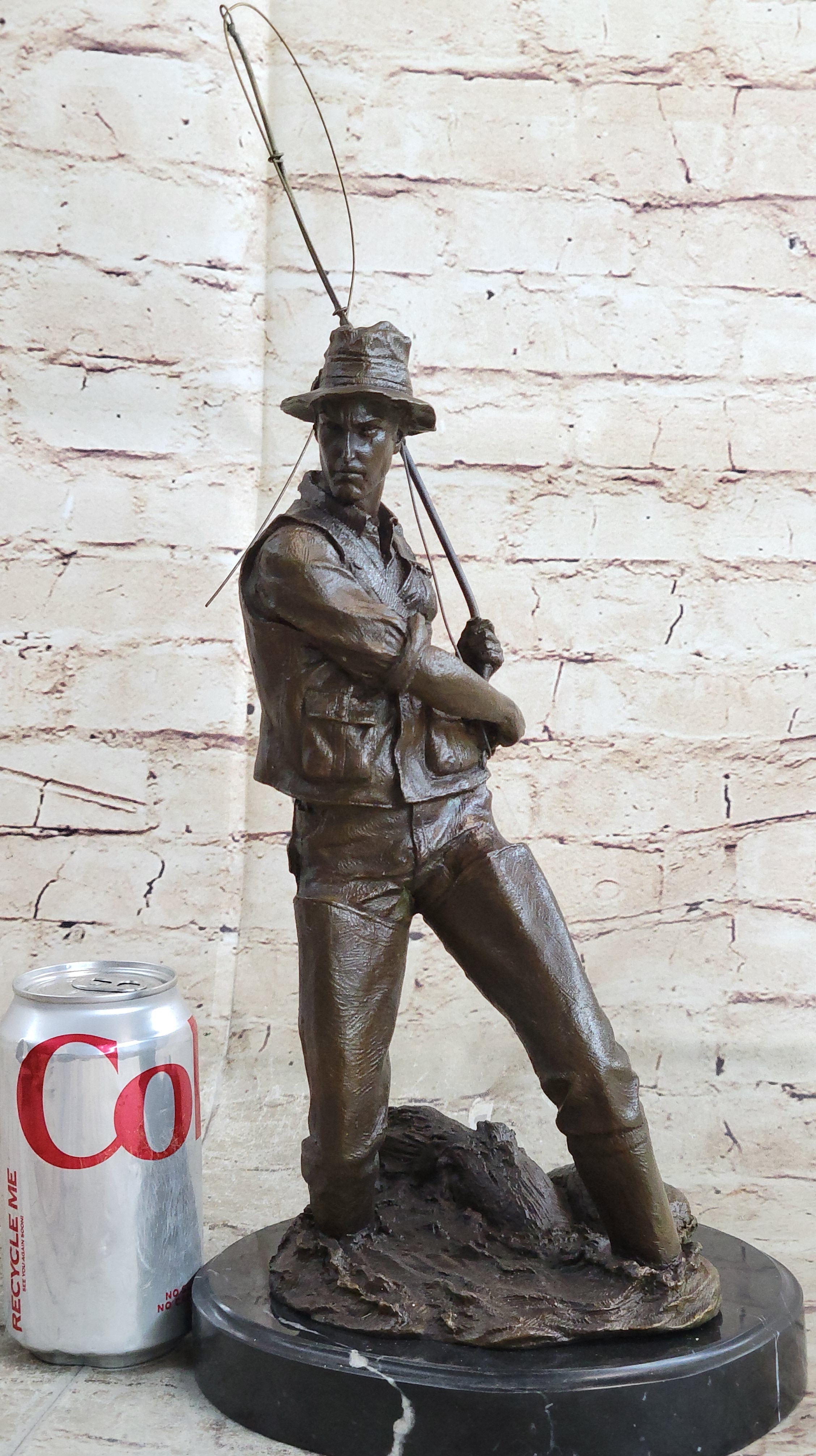 Fisherman Man Fishing Bronze Sculpture 16" x 8"