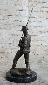 Fisherman Man Fishing Bronze Sculpture 16" x 8"