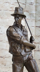 Fisherman Man Fishing Bronze Sculpture 16" x 8"