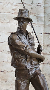 Fisherman Man Fishing Bronze Sculpture 16" x 8"